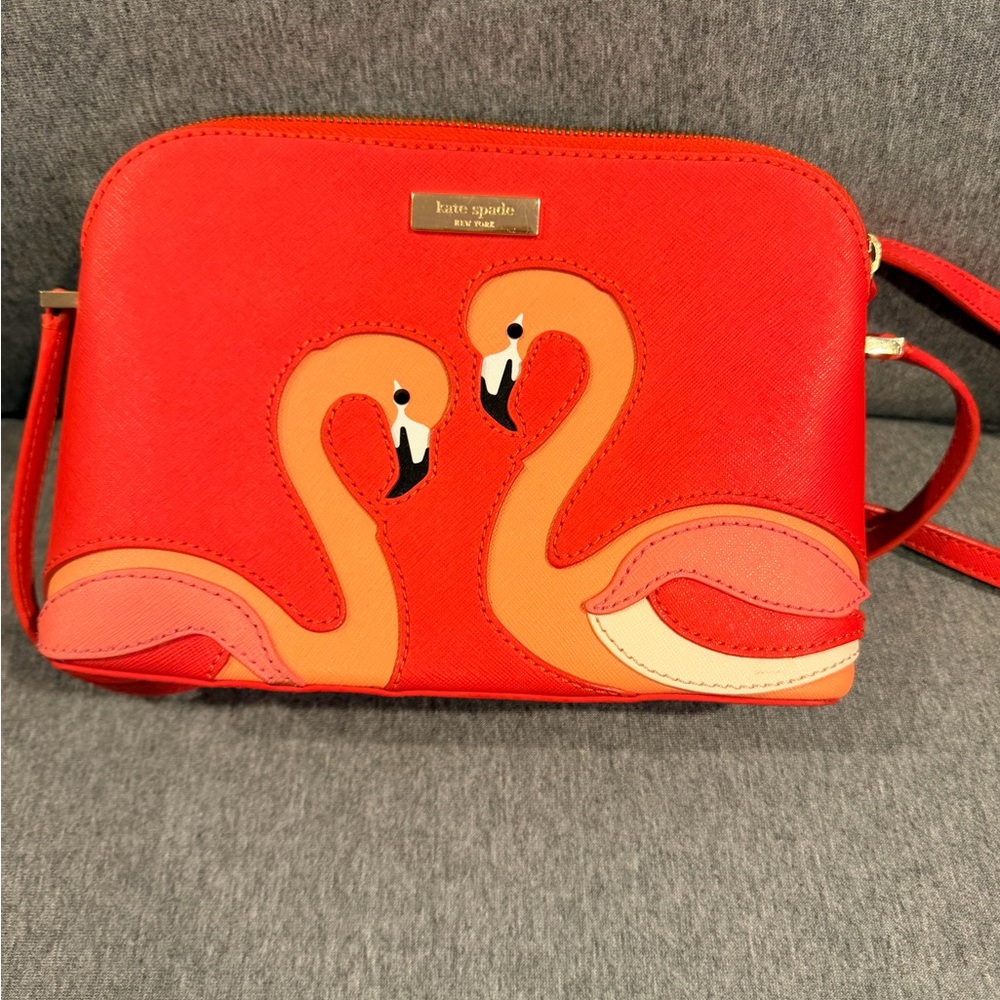 Kate Spade Red and Orange Flamingo Crossbody Bag